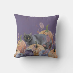 Pumpkin Patch Black Cat Throw Pillow