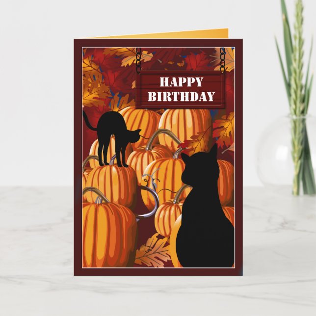 Pumpkin Patch Cats Birthday Wishes Card (Front)