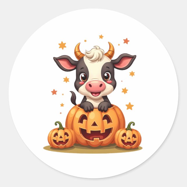Pumpkin Patch Cow Classic Round Sticker (Front)