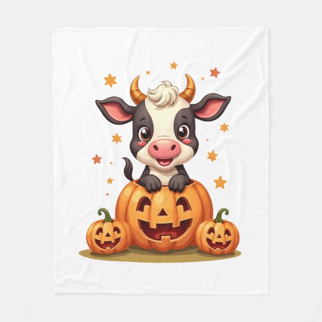 Pumpkin Patch Cow Fleece Blanket (Front)