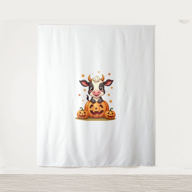 Pumpkin Patch Cow Tapestry (Front)