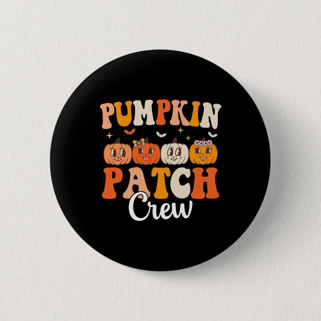 Pumpkin Patch Crew Matching Family Groovy Fall Hal 6 Cm Round Badge (Front)