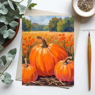 Pumpkin Patch Fall Foliage Watercolor Holiday Card