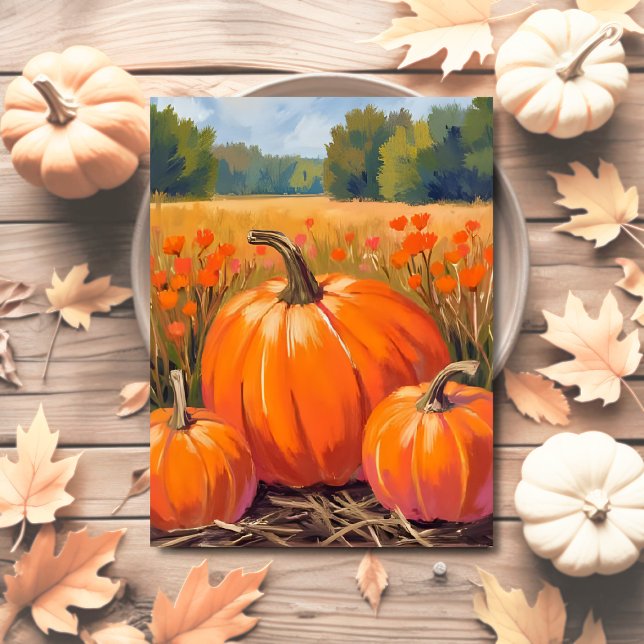Pumpkin Patch Fall Foliage Watercolor Postcard (Creator Uploaded)