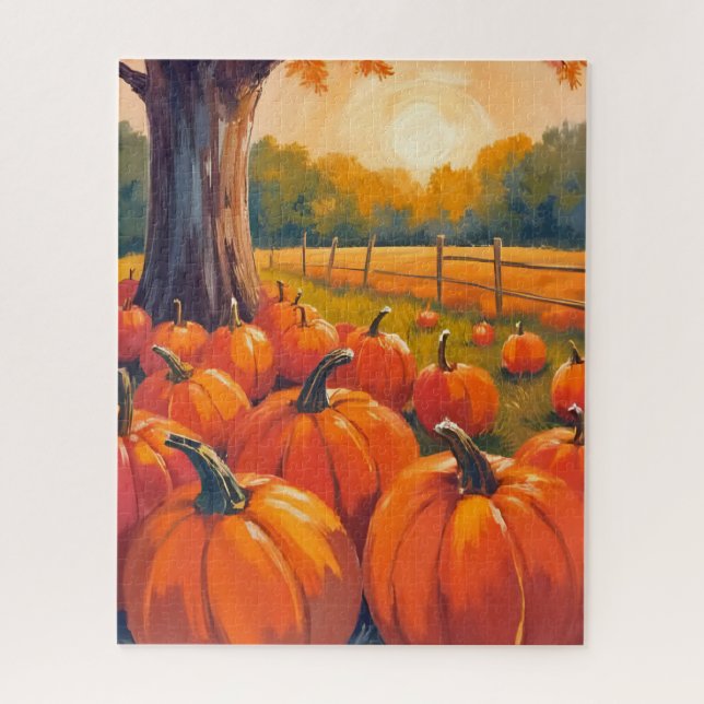 Pumpkin Patch | Fall Orange Watercolor Autumn Jigsaw Puzzle (Vertical)