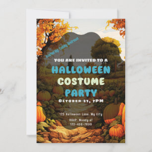 Pumpkin Patch Fall Trees Leaves Autumn Halloween Invitation