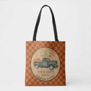 Pumpkin Patch Farm Rustic Fall Plaid Vintage Truck Tote Bag