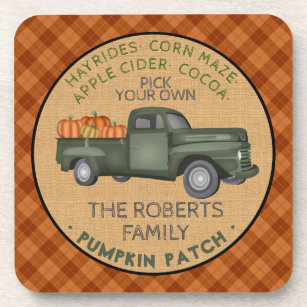 Pumpkin Patch Farm Vintage Truck Fall Plaid Rustic Coaster