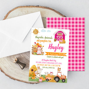 Pumpkin Patch Farmer Girls Pink Birthday Invitation