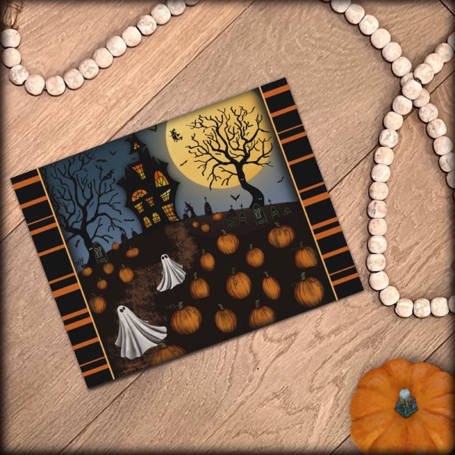 Pumpkin Patch Ghosts Haunting Halloween Postcard (Creator Uploaded)
