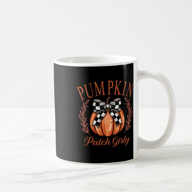 Pumpkin Patch Girly Chequered Coquette Bow Thanksg Coffee Mug (Right)