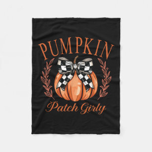 Pumpkin Patch Girly Chequered Coquette Bow Thanksg Fleece Blanket