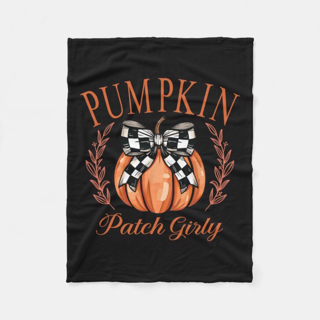 Pumpkin Patch Girly Chequered Coquette Bow Thanksg Fleece Blanket (Front)