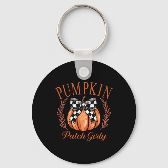 Pumpkin Patch Girly Chequered Coquette Bow Thanksg Key Ring (Front)