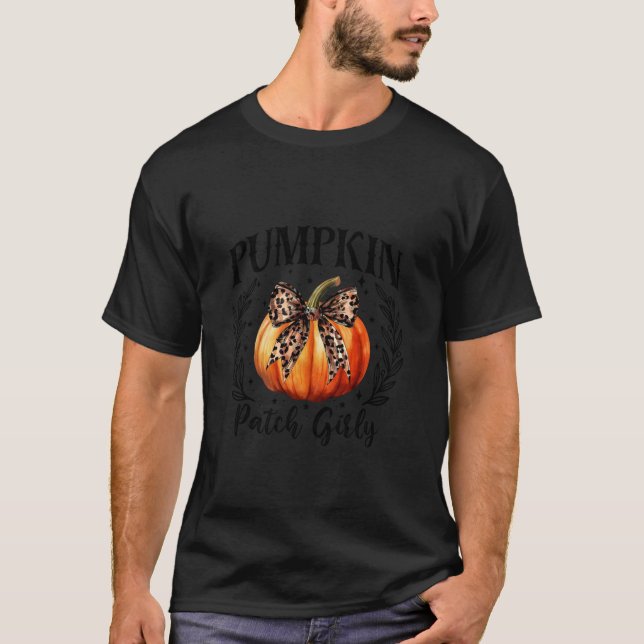 Pumpkin Patch Girly Coquette Bow Leopard Animal Pr T-Shirt (Front)
