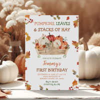 Pumpkin Patch Hays Leaves Rustic Autumn Birthday