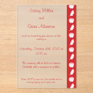 Pumpkin Patch in Cherry Acrylic Wedding Invitations
