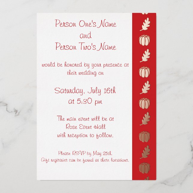 Pumpkin Patch in Cherry Foil Invitation (Front)