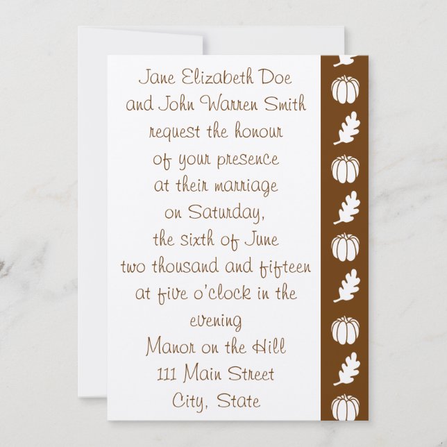 Pumpkin Patch in Chocolate Wedding Invitation (Front)