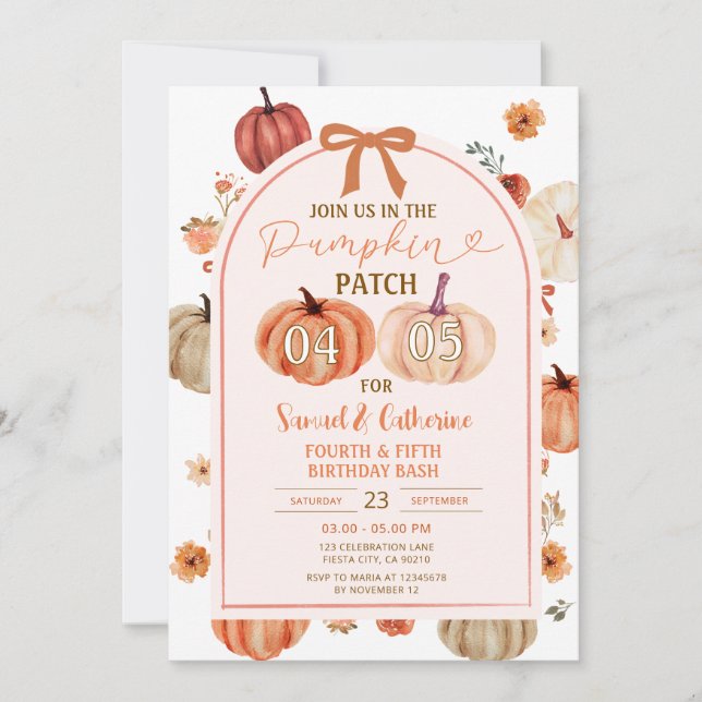 Pumpkin Patch joint brothers birthday bash Autumn Invitation (Front)