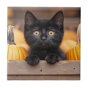 Pumpkin Patch Kitten Ceramic Tile