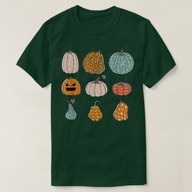 Pumpkin patch leopard Fall autumn pumpkins harvest T-Shirt (Design Front)