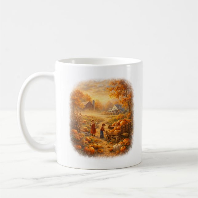 Pumpkin Patch Morning – Autumn Harvest Farmhouse Coffee Mug (Left)