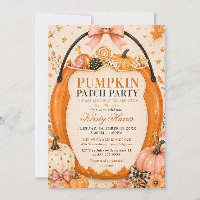 Pumpkin Patch Party 1st Birthday Celebration Invitation (Front)