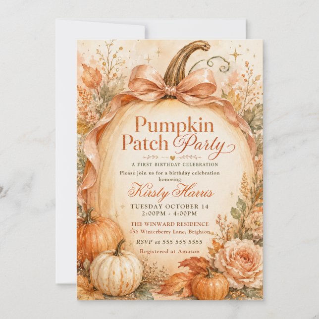 Pumpkin Patch Party 1st Birthday Celebration Invitation (Front)