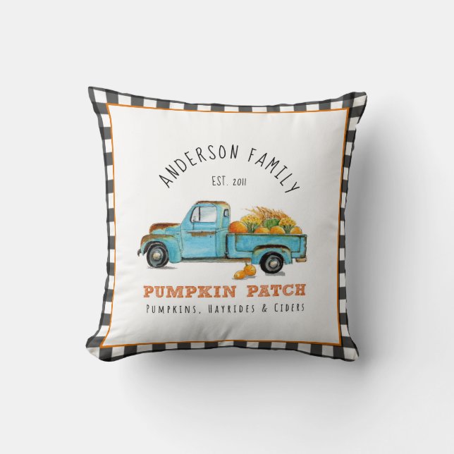 Pumpkin patch personalised gingham Throw Pillow (Front)