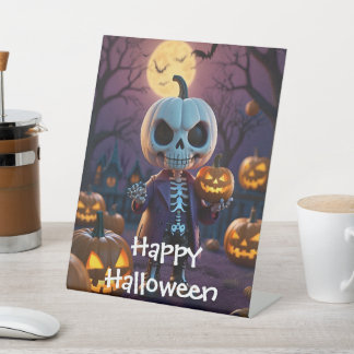 Pumpkin Patch Skeleton Companion Pedestal Sign