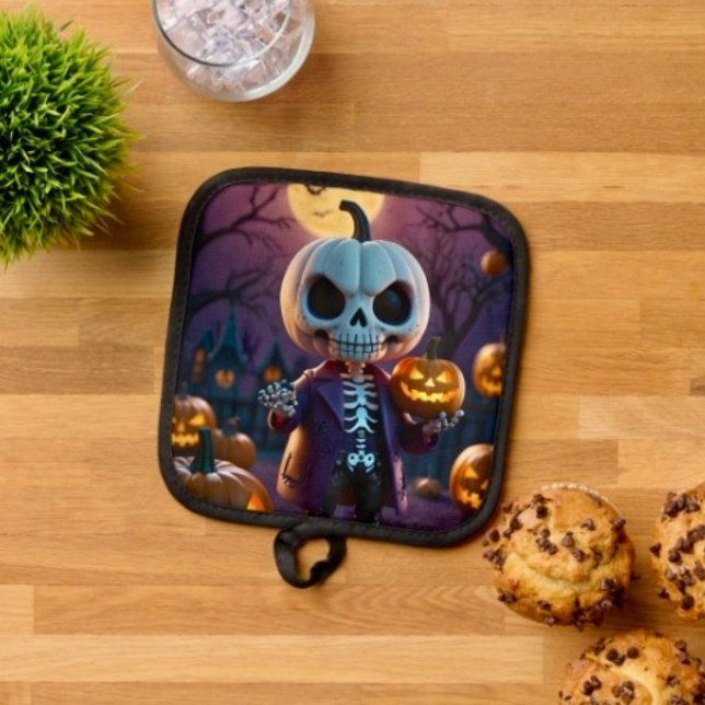 Pumpkin Patch Skeleton Companion Pot Holder (Pot Holder Full rubber protection cover no slip silicon hanging loop. 
)