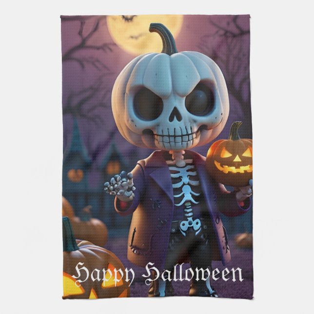 Pumpkin Patch Skeleton Companion Tea Towel (Vertical)
