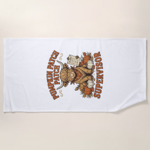 Pumpkin Patch Supervisor Highland Cow Vintage Shir Beach Towel