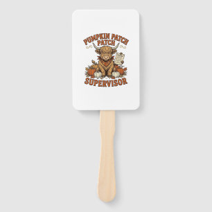 Pumpkin Patch Supervisor Highland Cow Vintage Shir Hand Fan