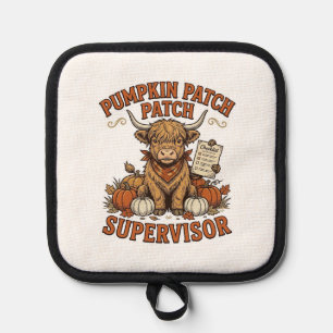 Pumpkin Patch Supervisor Highland Cow Vintage Shir Pot Holder