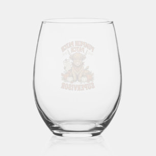 Pumpkin Patch Supervisor Highland Cow Vintage Shir Stemless Wine Glass
