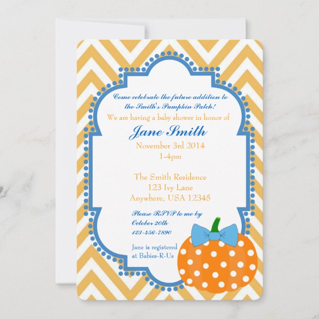 Pumpkin Patch Themed Boy Baby Shower Invitation (Front)