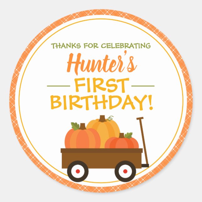 Pumpkin Patch Wagon Birthday Favour Classic Round Sticker (Front)