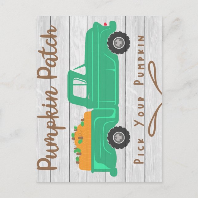 Pumpkin Patch with Farm Truck of Pumpkins for Fall Postcard (Front)