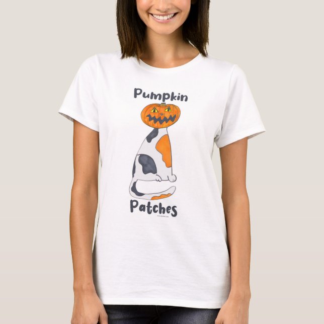 Pumpkin Patches Halloween Calico Cat Cartoon T-Shirt (Front)