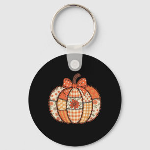 Pumpkin Patchwork Coquette Bow Thanksgiving Autumn Key Ring