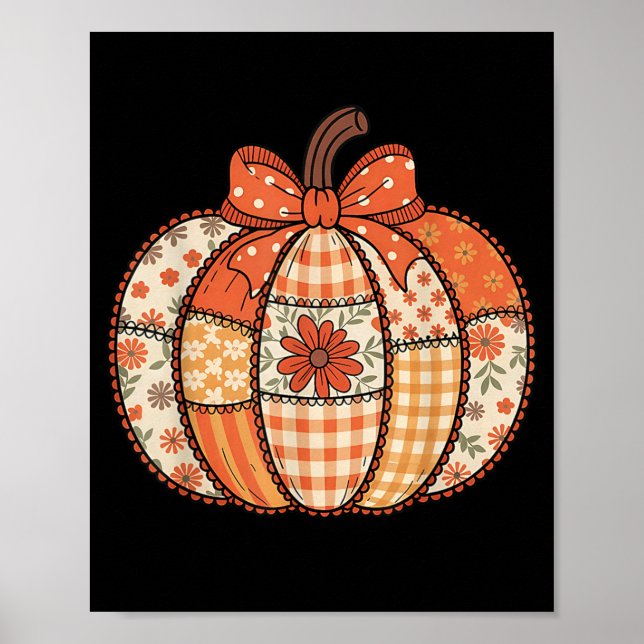 Pumpkin Patchwork Coquette Bow Thanksgiving Autumn Poster (Front)