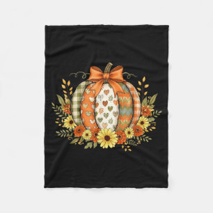 Pumpkin Patchwork Flower Thanksgiving Autumn Fall Fleece Blanket