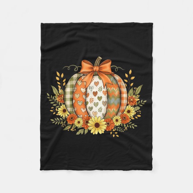 Pumpkin Patchwork Flower Thanksgiving Autumn Fall Fleece Blanket (Front)