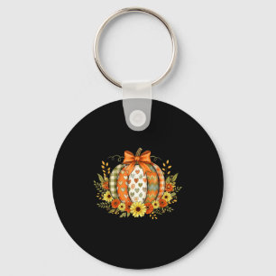 Pumpkin Patchwork Flower Thanksgiving Autumn Fall Key Ring