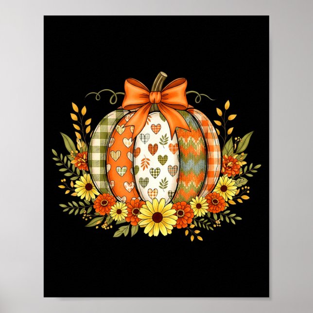 Pumpkin Patchwork Flower Thanksgiving Autumn Fall  Poster (Front)