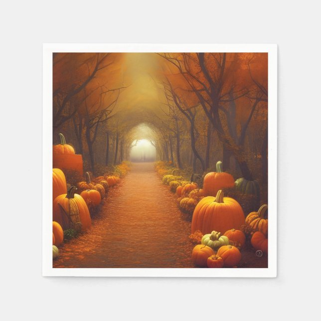 Pumpkin Path Beautiful Autumn Scene Paper Napkin (Front)