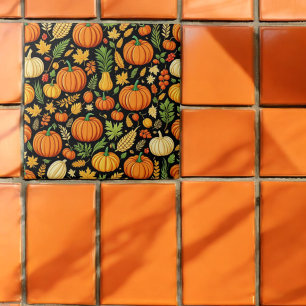 Pumpkin Pattern Harvest Day Autumn Ceramic Tile