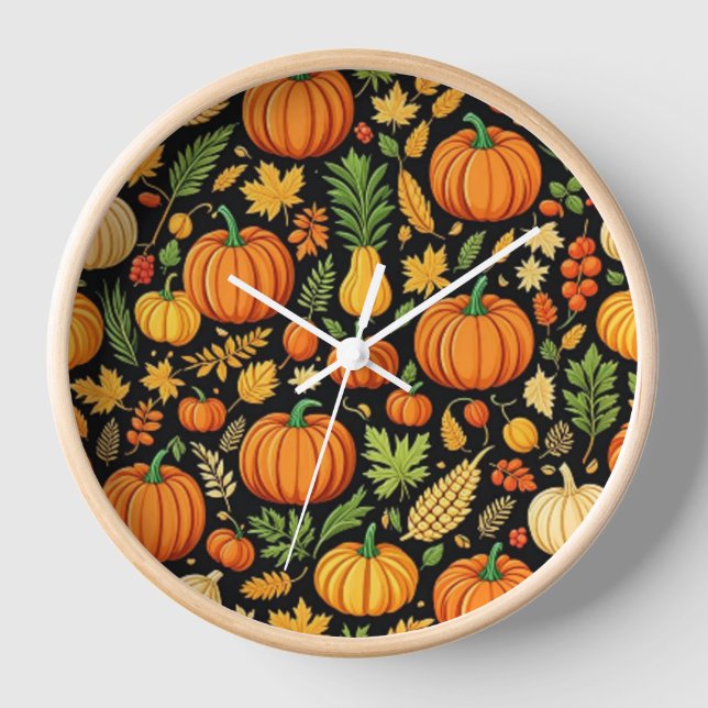 Pumpkin Pattern Harvest Day Autumn Clock (Front)